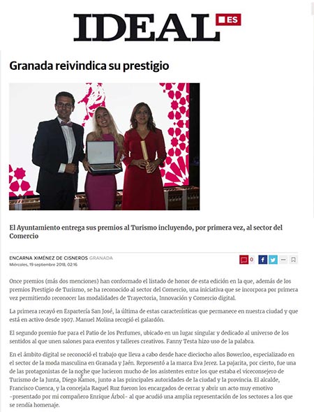 Article en ligne publié par Ideal.es, ENCARNA XIMÉNEZ DE CISNEROS, 19 Septembre 2018