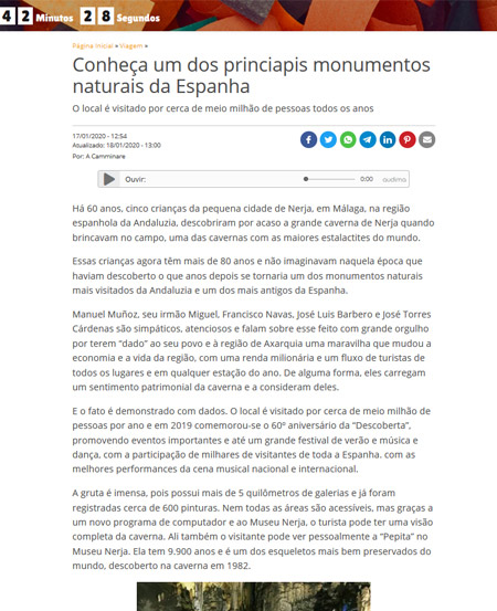 Article en ligne publié par Catracalivre.com.br, Janvier 2020